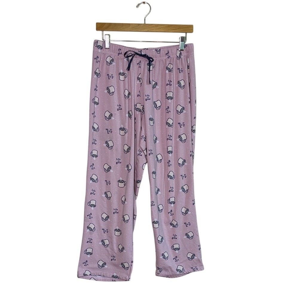 LIFE IS GOOD‎ Women Medium Pink Hot Cocoa Pajama Bottoms Sleep Pants Cozy